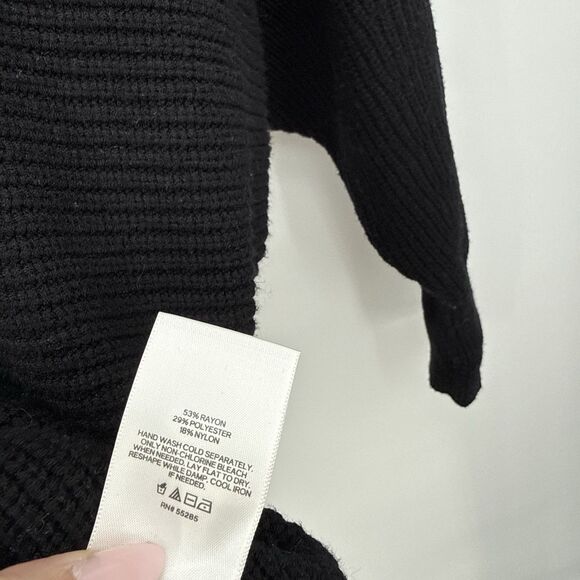 Express Outlet Black Chunky Knit Boat Neck Sweater Asymmetrical Size Medium - Picture 7 of 10